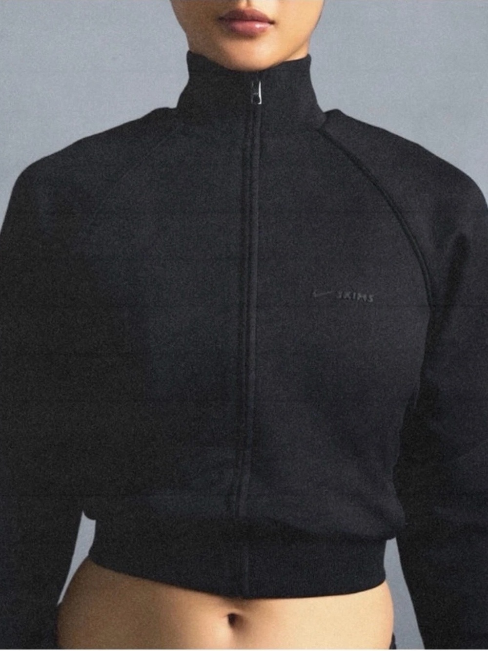 SKIMS Black Cropped Zip-Front Varsity Jacket